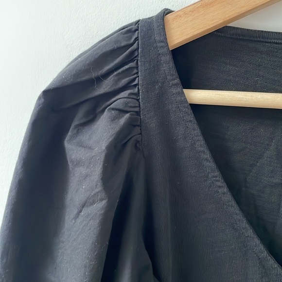 Nation Ltd Oralia Mini Dress Balloon Longsleeves V Neck Cotton Black XS New - Picture 7 of 10